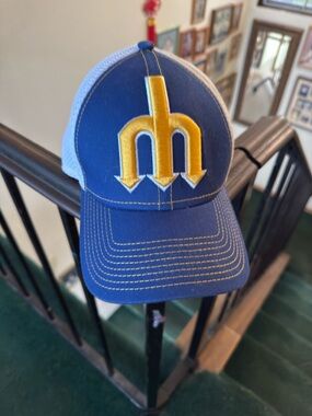 Source Unknown Blue and Yellow Trucker Hat with Embroidered Logo